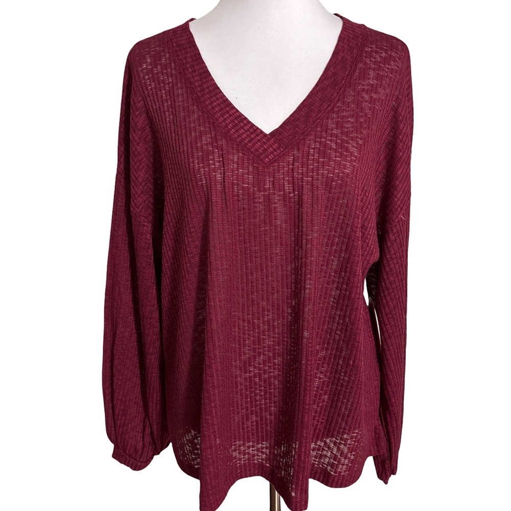 Eyeshadow Burgundy V Neck Women's Sweater